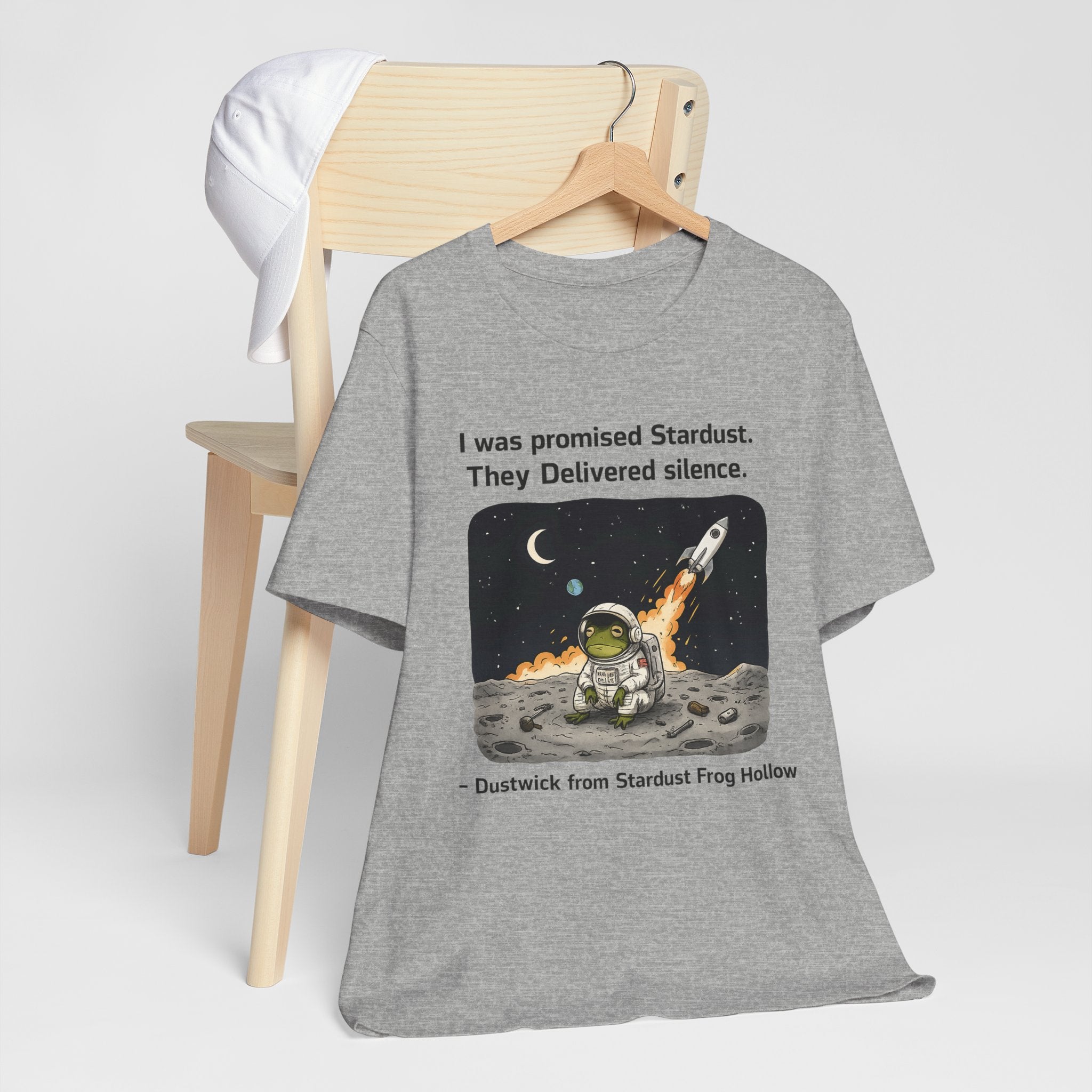 Dustwick Stardust Frog T-Shirt, “I Was Promised Stardust” Cosmic Frog Tee, Dark Whimsical Graphic Shirt, Existential Frog Art, Indie Aesthetic, Unisex Jersey Short Sleeve Tee