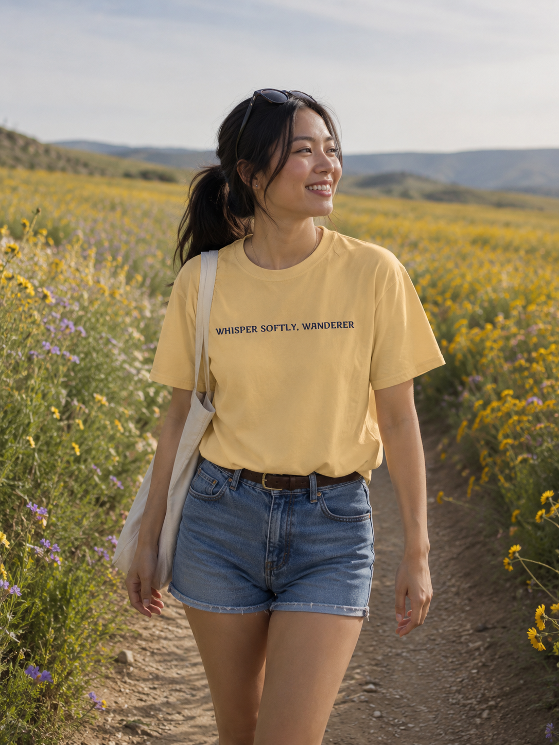 Whisper Softly Wanderer T-Shirt - Stardust Frog Hollow Quote Tee