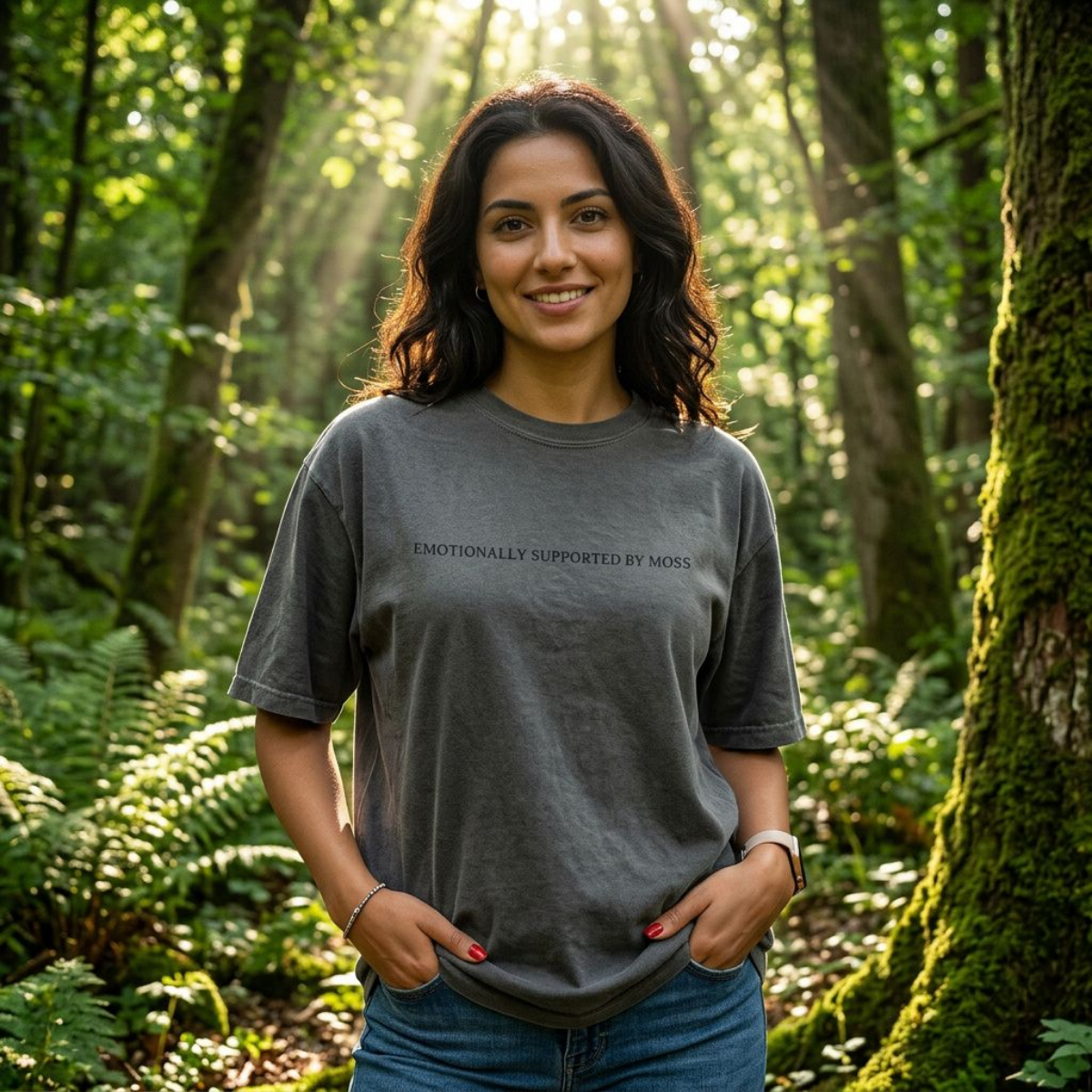Emotionally Supported by Moss T-Shirt | Cottagecore Nature Quote Tee